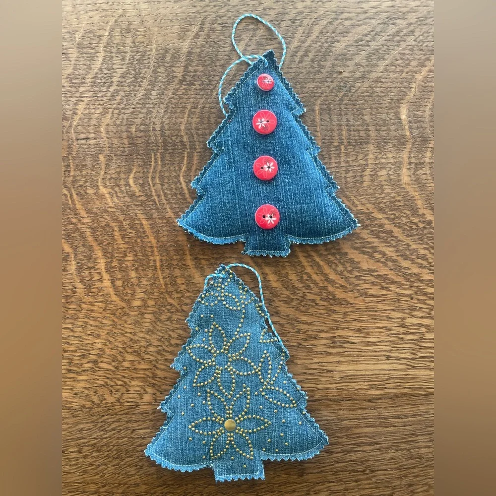 Denim Christmas Ornaments Set - 6 Blue and Red. New. - Picture 7 of 7